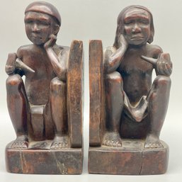 Pair Hand Carved Wooden Bookends.