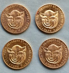 Lot Of 4 Clean Condition 1950s Gold Tone Gus' Good Food Advertising Token Coins W/ Pig