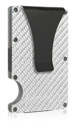 Silver With Black Accent Carbon Fiber Minimalist Wallet RFID Blocking, Gift Box W/mini Srewdriver