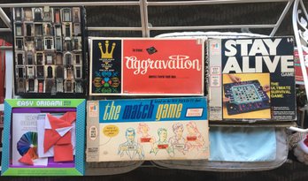 Lot Of 5 Vintage Games / Puzzle - Aggravation, Stay Alive, Easy Origami, The Match Game, Doors Of Lewisburg