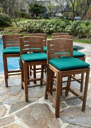 A Rockwood Set Of Six Teak Wood Bar Height Stool