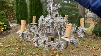 A Vintage Glass And Metal Ceiling Mount Chandelier