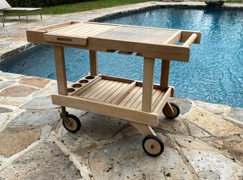 A Barlow Tyrie  'Crichton' Teak Wood Serving Trolley On Wheels   With Two Removable Trays & Tile Top