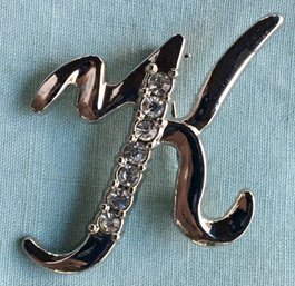 Vintage Jewelry Initial Letter 'K' With Diamond Rhinestones Pin Brooch Unmarked Untested Silver & Jewels