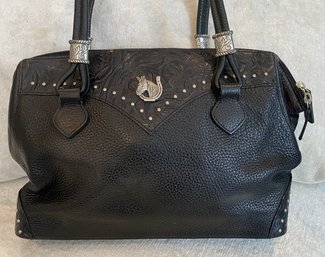 A ENMON Satchel Black Bag With Silver Horse Head Details