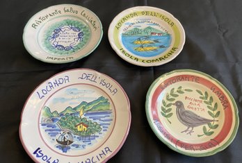 A Group Of 4 Collectibles Hand Painted Ceramic Plates By Solimene Vietri - Ristorante Del Buon Ricordo