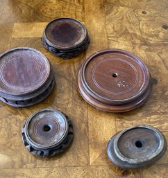 A Group Of Vintage Wood Display / Vase Stand In Different Sizes And Style