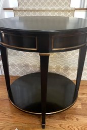 A Classic Round Black With Gold Trim Details Table Lamp - Diameter 28' X 29'h.