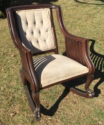 Antique Tufted Cushion Cat Paw / Lion Footed Rocking Chair / Rocker