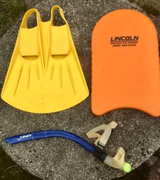 Vintage Pool / Beach Toys - Finis Whale Tail Flipper, Snorkel & Belly Surfboard