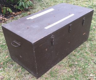 Vintage Wooden Foot Locker Chest Work Job Box