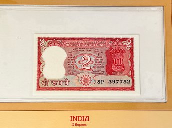 INDIA - 2 RUPEES   - Uncirculated Foreign Paper Money Sealed With Info/ History