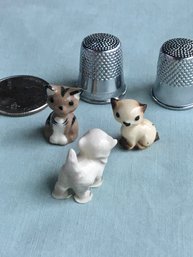 Lot Of 3 Vintage Tiny Miniature Pottery Or Glass Cats Kittens