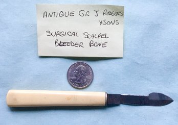 Antique 1860s-1870s GR J Rogers & Sons Surgical Bleeder Scalpel W/ Bone Handle