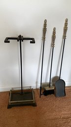 A Vintage Three Pieces  Fire Place  Tools Set With Stand.