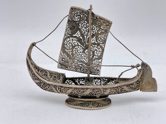 Vintage  Silver Filigree Sail Boat Miniature.