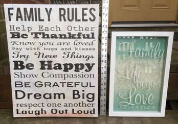 Lot Of 2 Vintage 'Family' Wall Decor Framed & Canvas Artwork Pieces