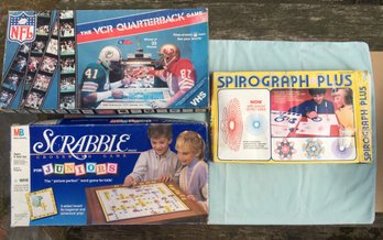 Lot Of 3 Vintage Board Games - The VCR Quarterback Football Game, Scrabble & Spirograph Plus