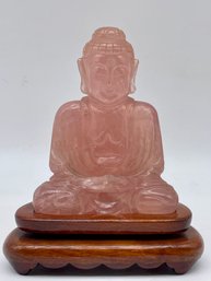 Vintage Rose Quartz Buddha Statue. About 4' Tall (2)