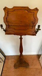 An Antique Pine Wood Book Stand With Brass Candle Holder - Restoration Project Approx. 21'w X 46'h.