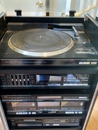 A Lot Of FISHER Stereo Equipment, Turn Table, Amplifer, Turner, Compact Disc Player & Cabinet