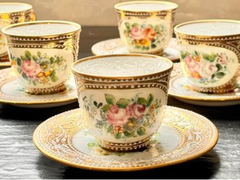 Le Tellec Hand Painted Teacup And Saucer Set - 4 Cups And 4 Saucers