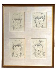 Original Vintage  Pencil Drawn Collage Of The Beatles.