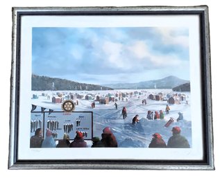 New Hampshire Artist LORAN PERCY (1931-2002) Pencil Signed Numbered Limited Edition Ice Fishing Lithograph