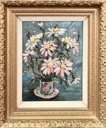 An Original Floral Oil On Board - Vintage - Petite - MCM - Framed - DD Thompson - 2/2