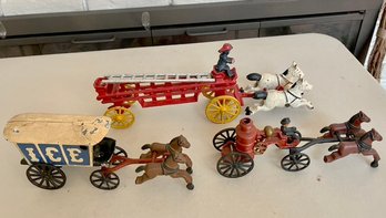 A Grouping Of Vintage Toys - Cast Iron - Horse Drawn Utility Vehicles