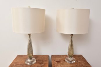 Pair Of Silver Leaf Ribbed Table Lamps