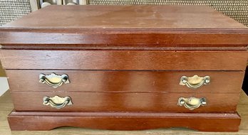 A Wood Jewelry Box Full Of Costume Jewelry