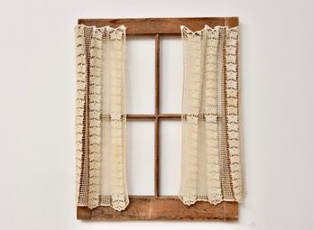 Wood Window Frame With Vintage Crochet Panels