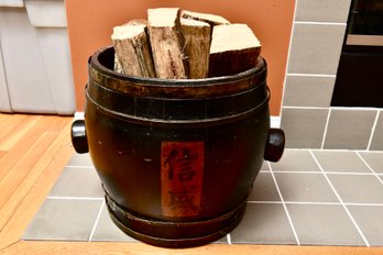 Japanese Wooden Storage Barrel In Traditional Design With Knobbed Handles