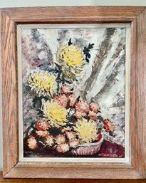 An MCM Original Floral Oil On Canvas - Signed And Dated 1961