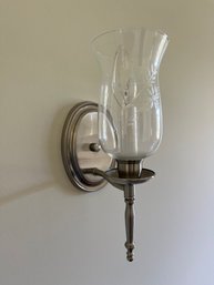 A Collection Of Single Candle Sconces With Etched Hurricane Shades - Brushed Nickel