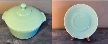 Jadeite Fire King Covered Pot And Other Serving Plate