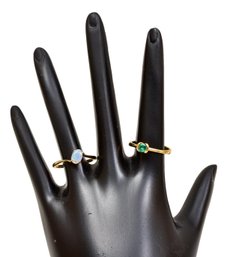 18k Yellow Gold And Emerald Ring And 14k Yellow Gold And Opal Ring (size 5)