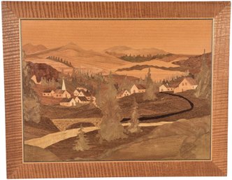 Wood Inlaid Marquetry Landscape Plaque