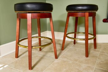 Pair Of Tree Products By Cranford Swivel Leather Top Stools With Nailhead Trim