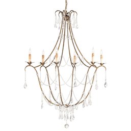 A Currey & Company - Elizabeth Chandelier - Wrought Iron And Crystal - 6 Lights