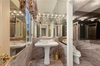 Taupe / Brown Marble Bathroom Walls And Smoked Mirrors - Bath 4