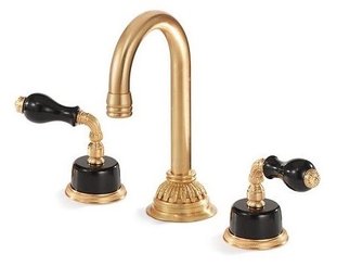 A Semi Precious Black Onyx Sherle Wagner Gold Plated Finish Bar Faucet - 3 Piece Set - Retail $2500