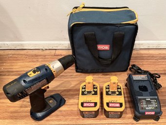 Ryobi 18V Cordless 1/2' Drill/Driver With Battery Charger And Pair Of 18V Batteries