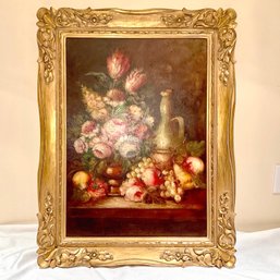 An Original Oil On Canvas - Floral Still Life - Gilt Wood Frame