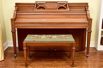 Steinway & Sons Model F-40 Upright Piano And Matching Bench With Needlepoint Seat Cushion (READ DESCRIPTION)