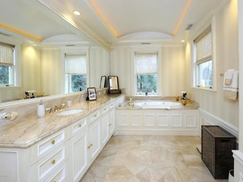 An 89 Inch Custom Vanity With Painted Faux Finish And Marble Counter