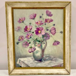 Original Still-Life With Purple Cosmos, Signed W. Blum