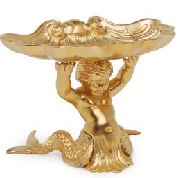 A Sherle Wagner - Mermaid With Shell Soap Dish - Solid Brass - Gold Plate Finish