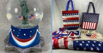 Patriotic Items -  American Flags & Statue If Liberyty Snow Globe Music Box